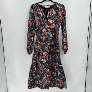 LOFT Shimmer Paisley Tie Neck Midi Dress size Medium NWT